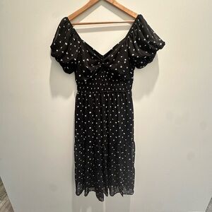 Black Floral Milk Maid Style Summer Dress